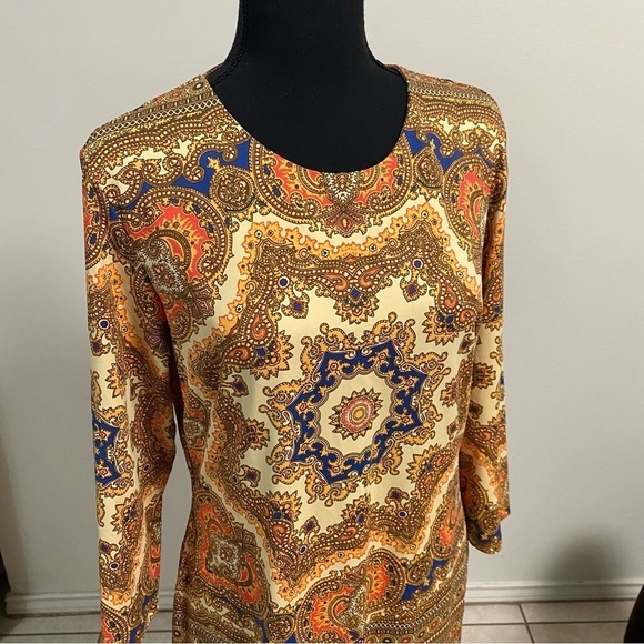 J. McLaughlin Dress Women’s Size Large Mandala design Sophia Dress 3/4 Sleeve - Picture 3 of 14